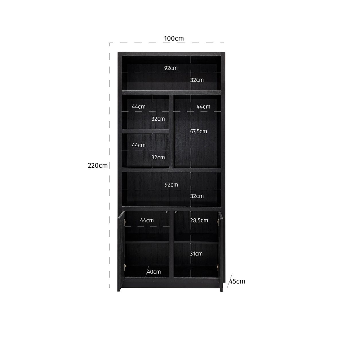 6502 BLACK - Boekenkast Oakura 2-deuren (Black)