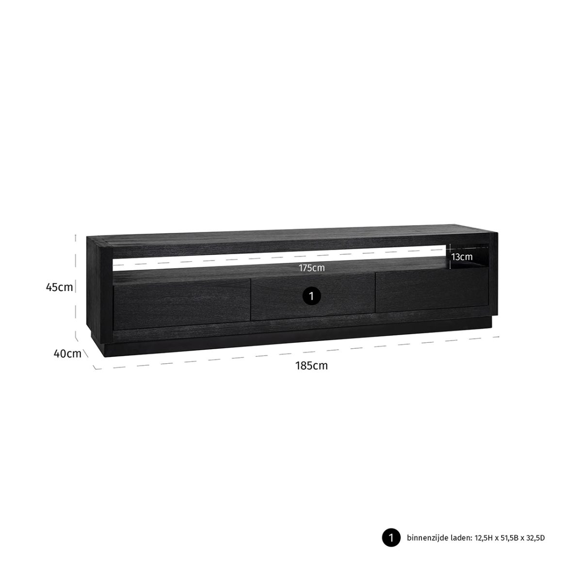 6503 BLACK - TV dressoir Oakura 3-laden (Black)