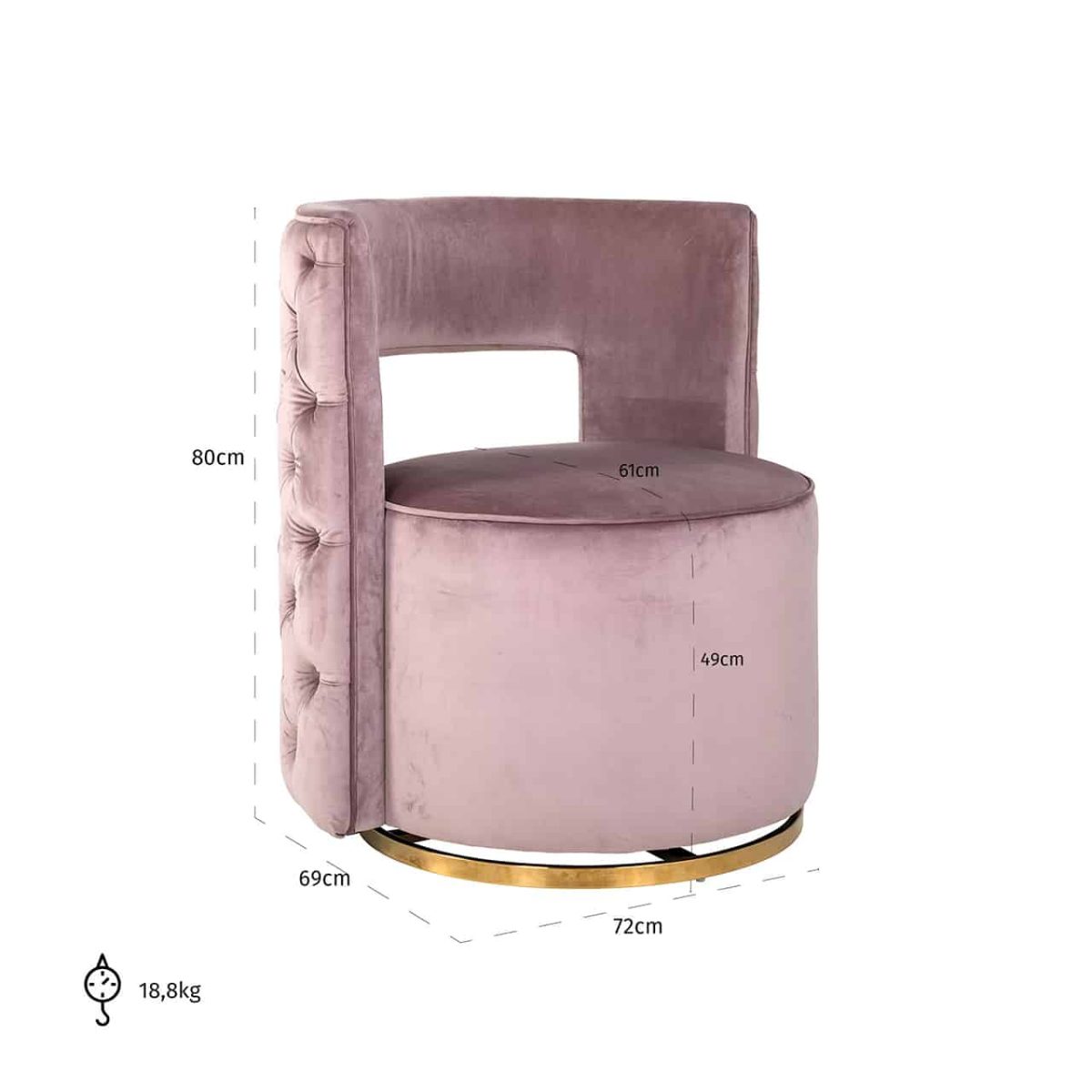 S4446 PINK VELVET - Draaifauteuil Jamie Pink velvet / gold (Quartz Pink 700)