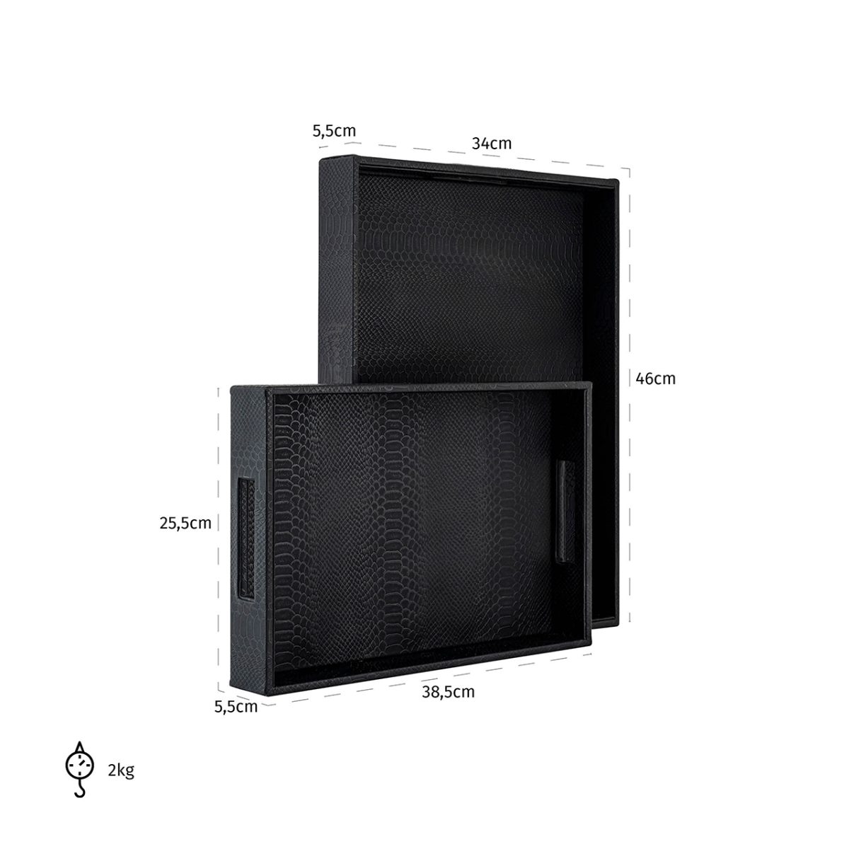 -TR-0005 - Dienblad Blane zwart croco set van 2 (Black)